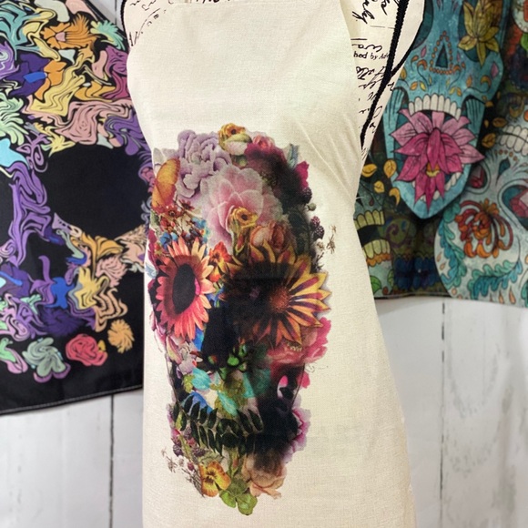 Apron Floral Skull Cooking Crafts Mardi Gras - Picture 6 of 6